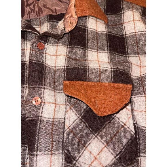 Vintage 70s 80s Kmart Men’s Wool Blend Button Down Flannel Plaid  Brown SZ Large - Picture 2 of 7